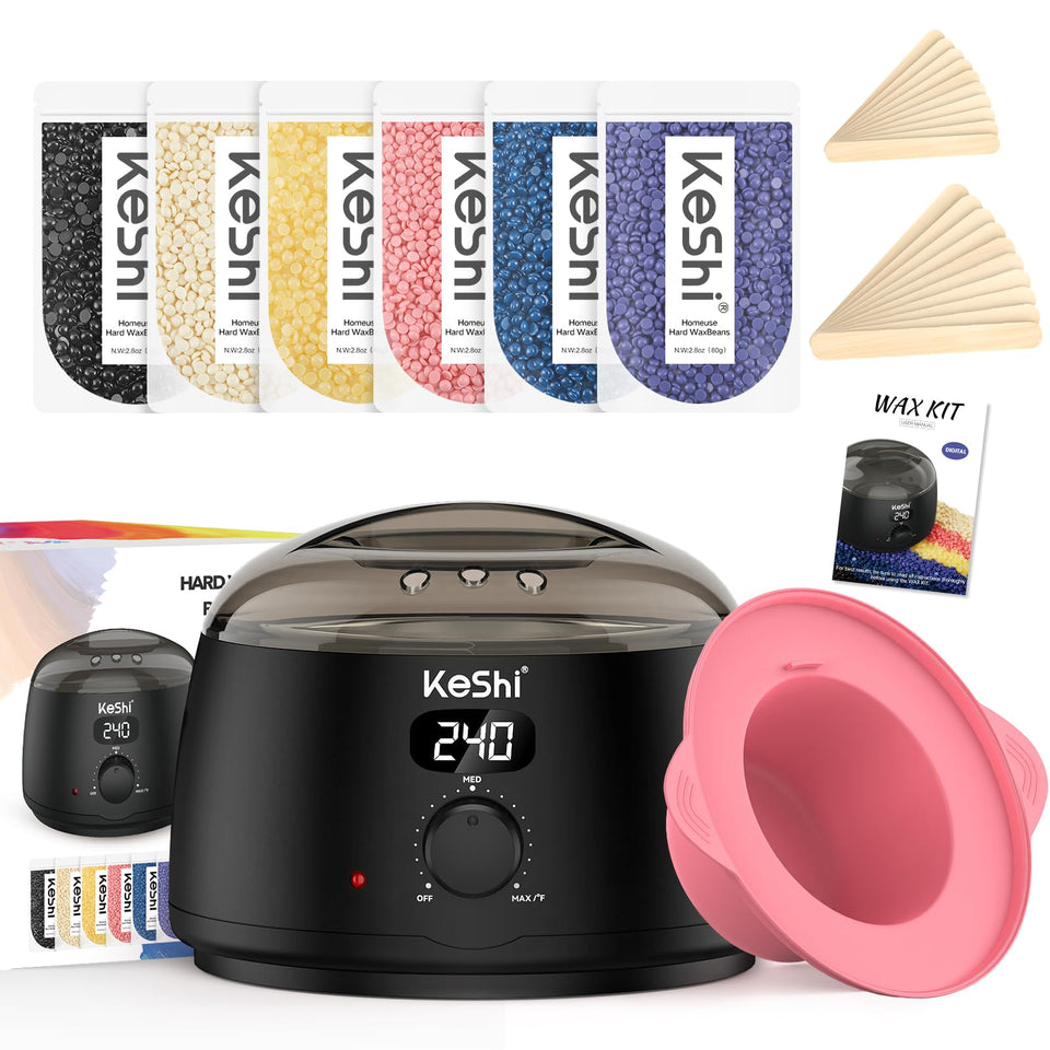 KeShi kit front packaging showing full at-home waxing set and convenience