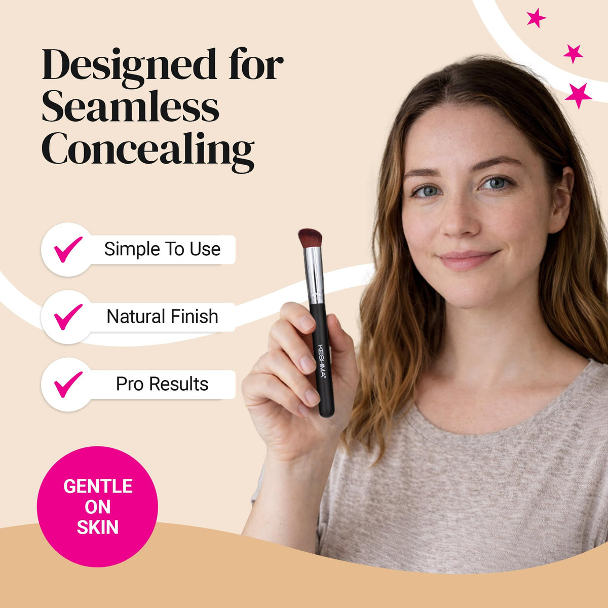 KESHIMA brush applying concealer under eye for smooth, streak-free blend
