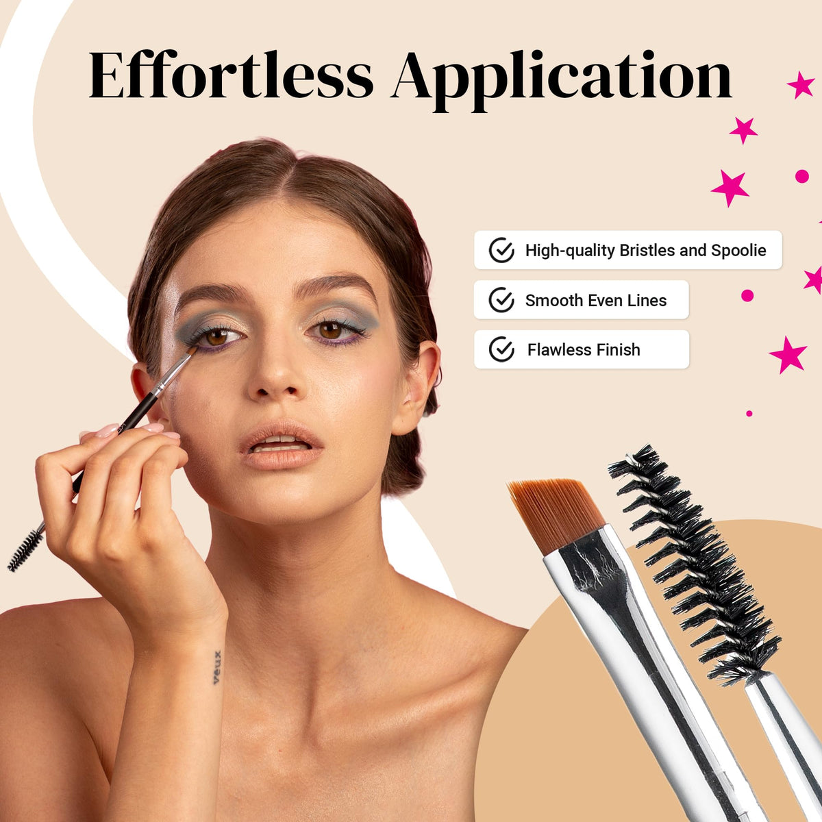 KESHIMA brush in use creating sharp winged liner for controlled, professional results