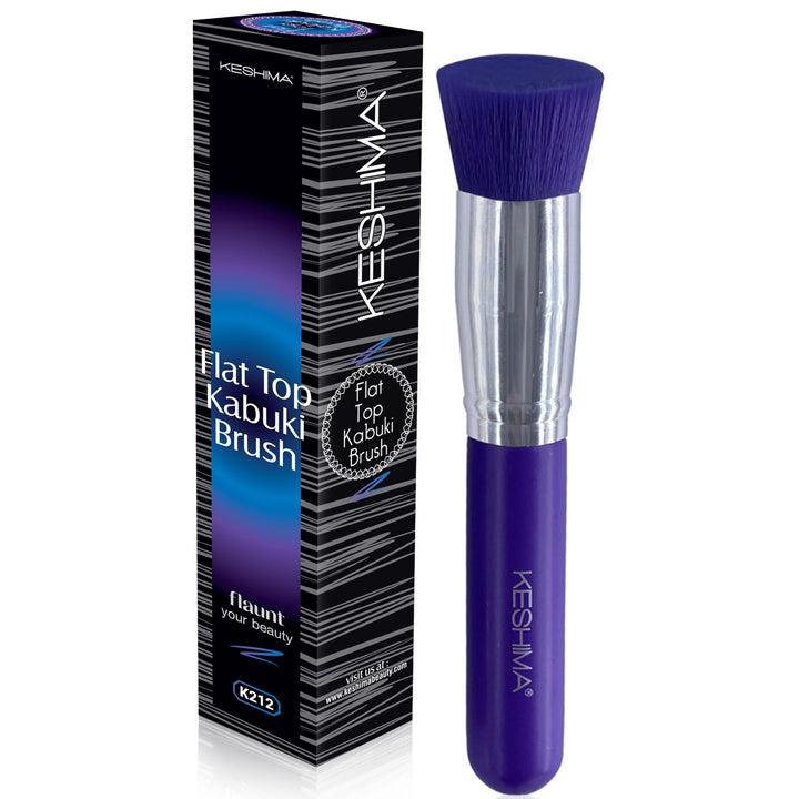 KESHIMA flat top brush front view showing compact shape and neon purple handle for precise buffing