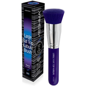 KESHIMA neon purple flat top kabuki brush front view, bold look and precise application