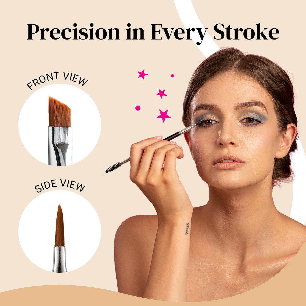 KESHIMA brush held in hand to show compact size and travel-friendly convenience