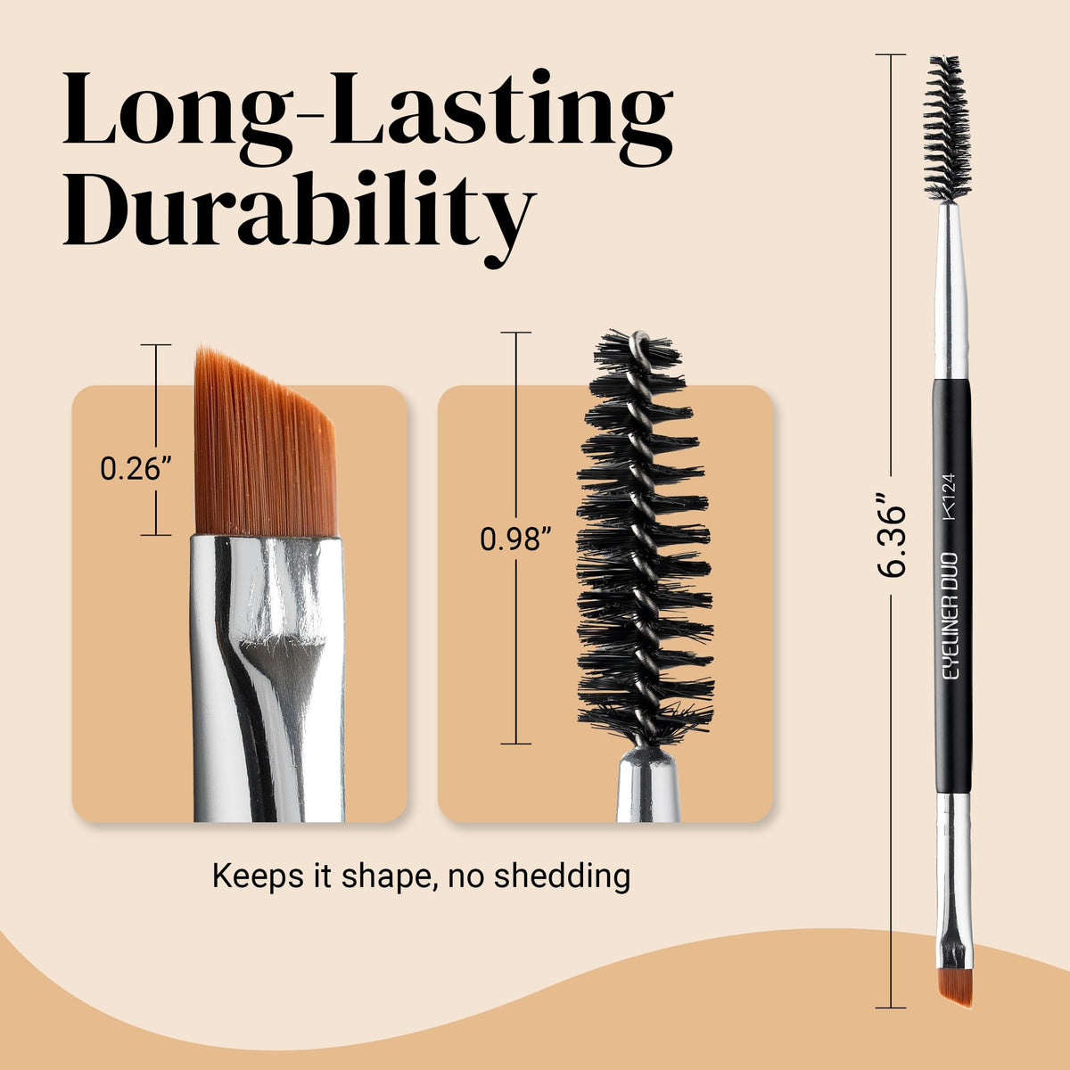 KESHIMA spoolie detail showing tapered head for natural brow shaping and blending