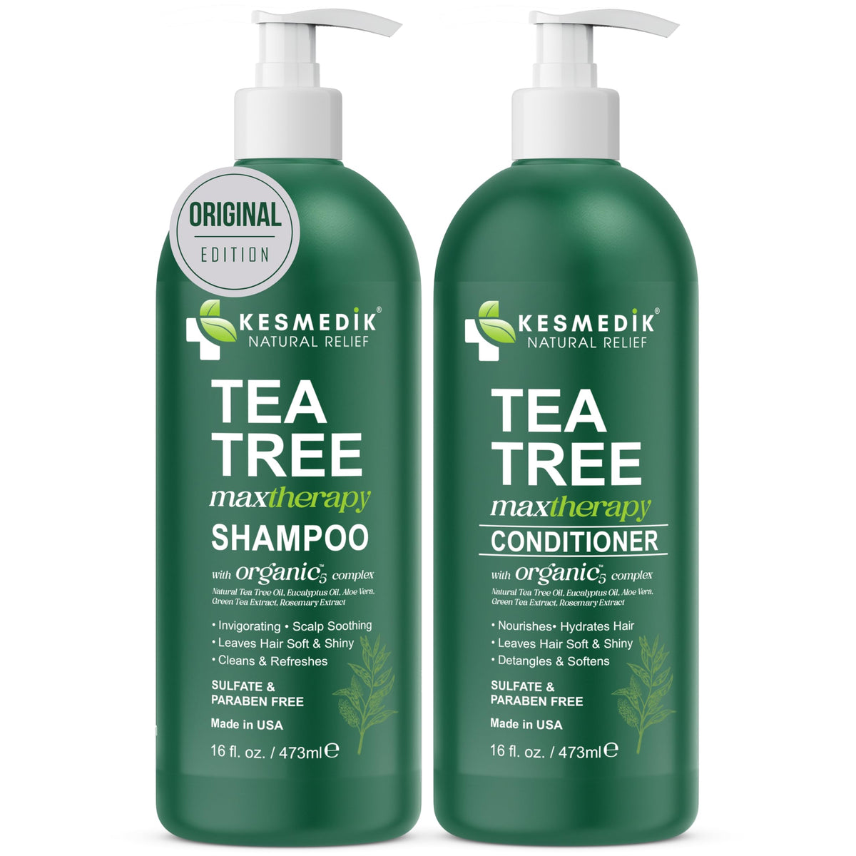 KESMEDIK bottles styled on bathroom shelf conveying daily routine and clean storage