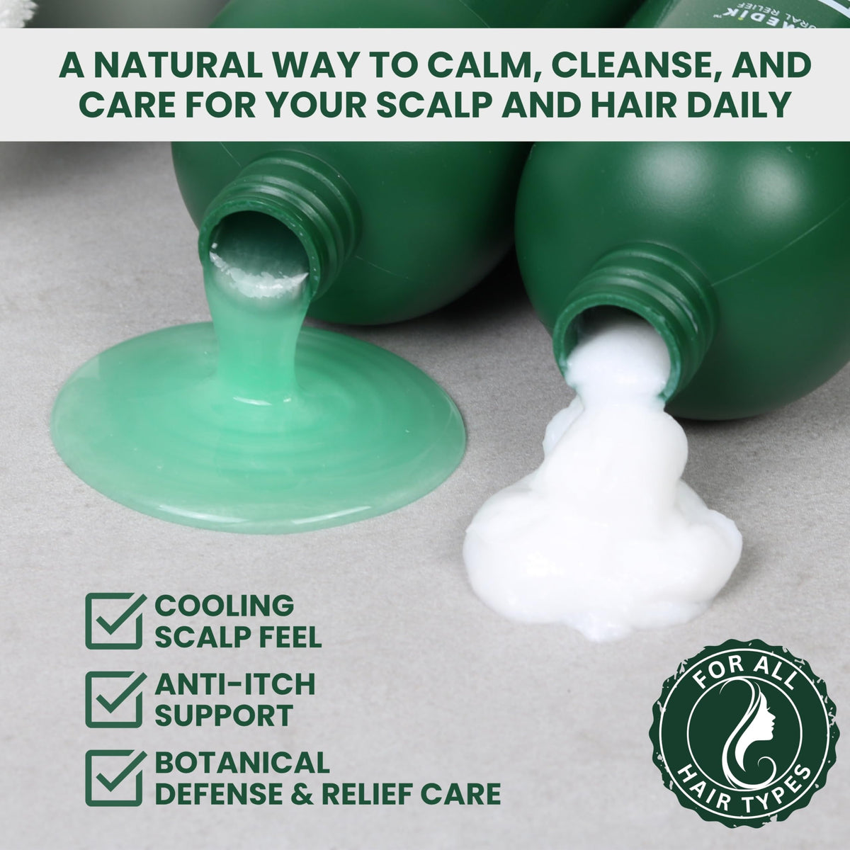 KESMEDIK in-use scalp massage during shampoo showing soothing relief