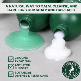 KESMEDIK in-use scalp massage during shampoo showing soothing relief