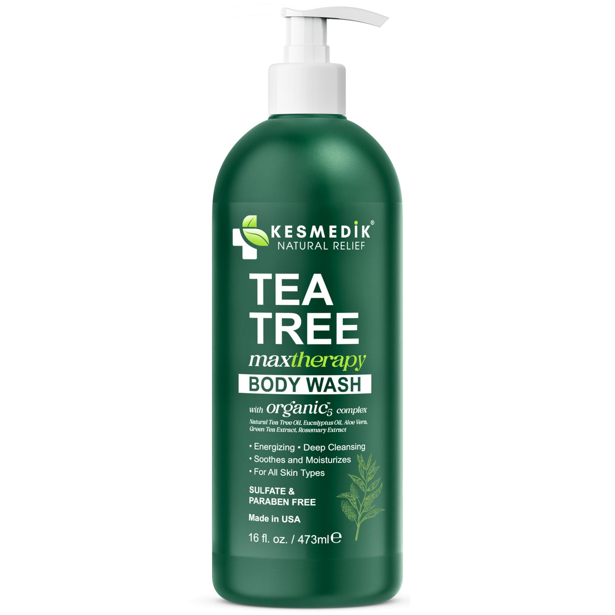KESMEDIK botanical ingredients display with aloe eucalyptus tea tree benefits