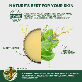 KESMEDIK jar label close-up showing organic tea tree oil claim