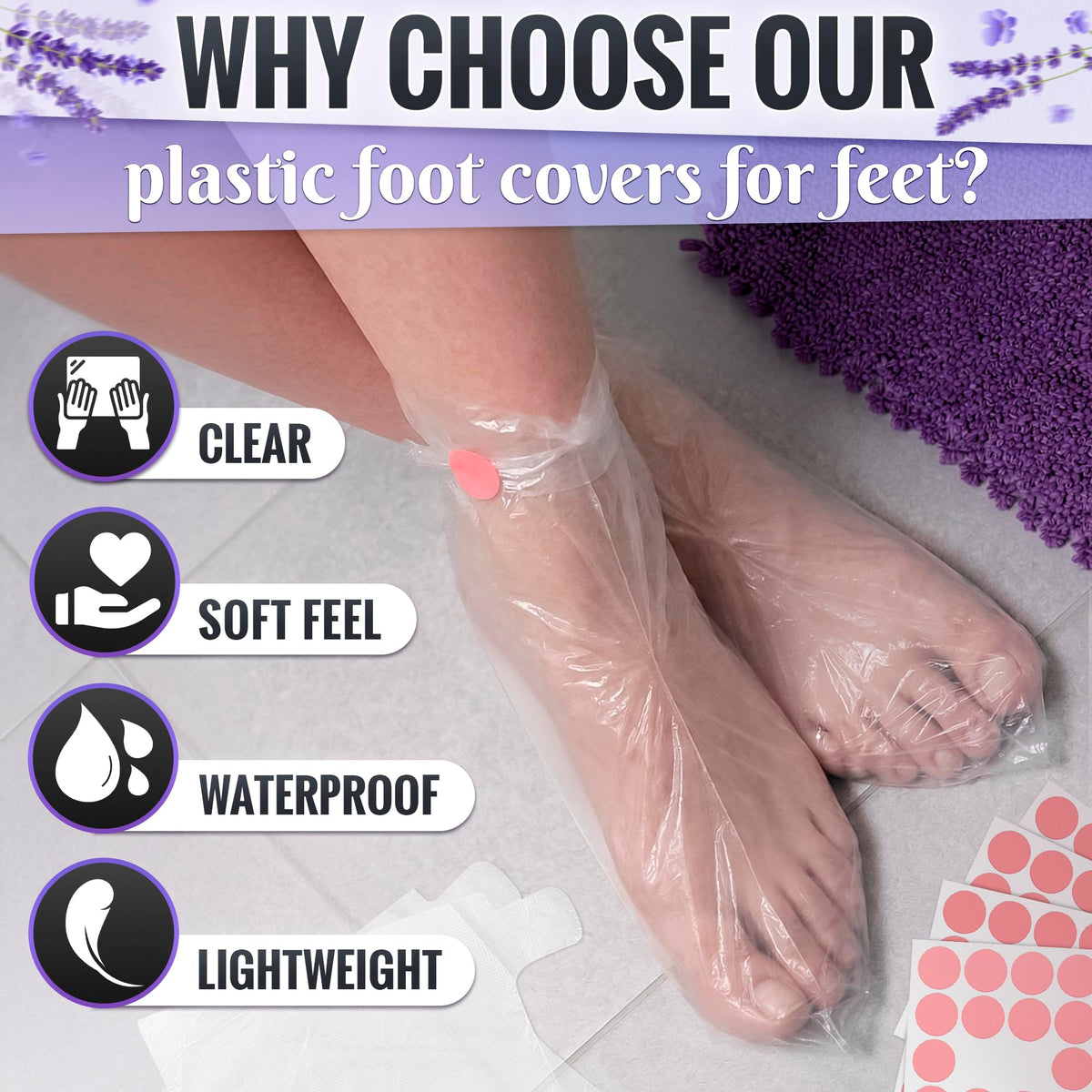 KETAR booties paired with adhesive stickers for secure closure benefit