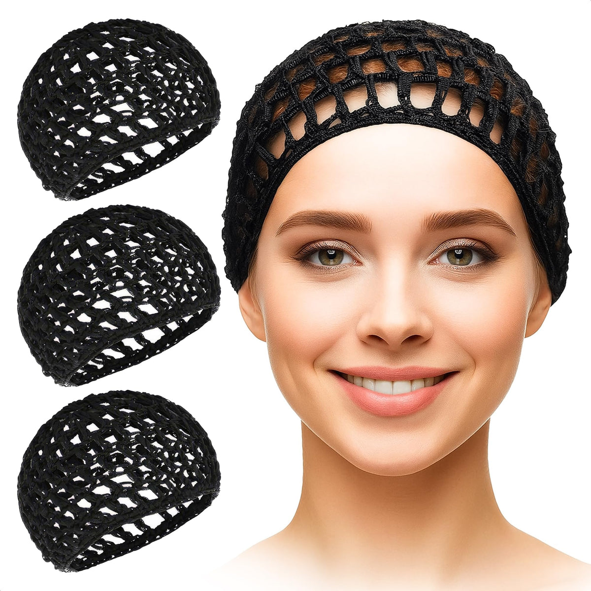 KETAR front packaging of 4 black sleep hair nets showing compact set and convenience