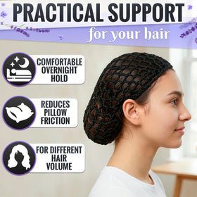 KETAR hair net stretched over ponytail demonstrating stretch and secure hold