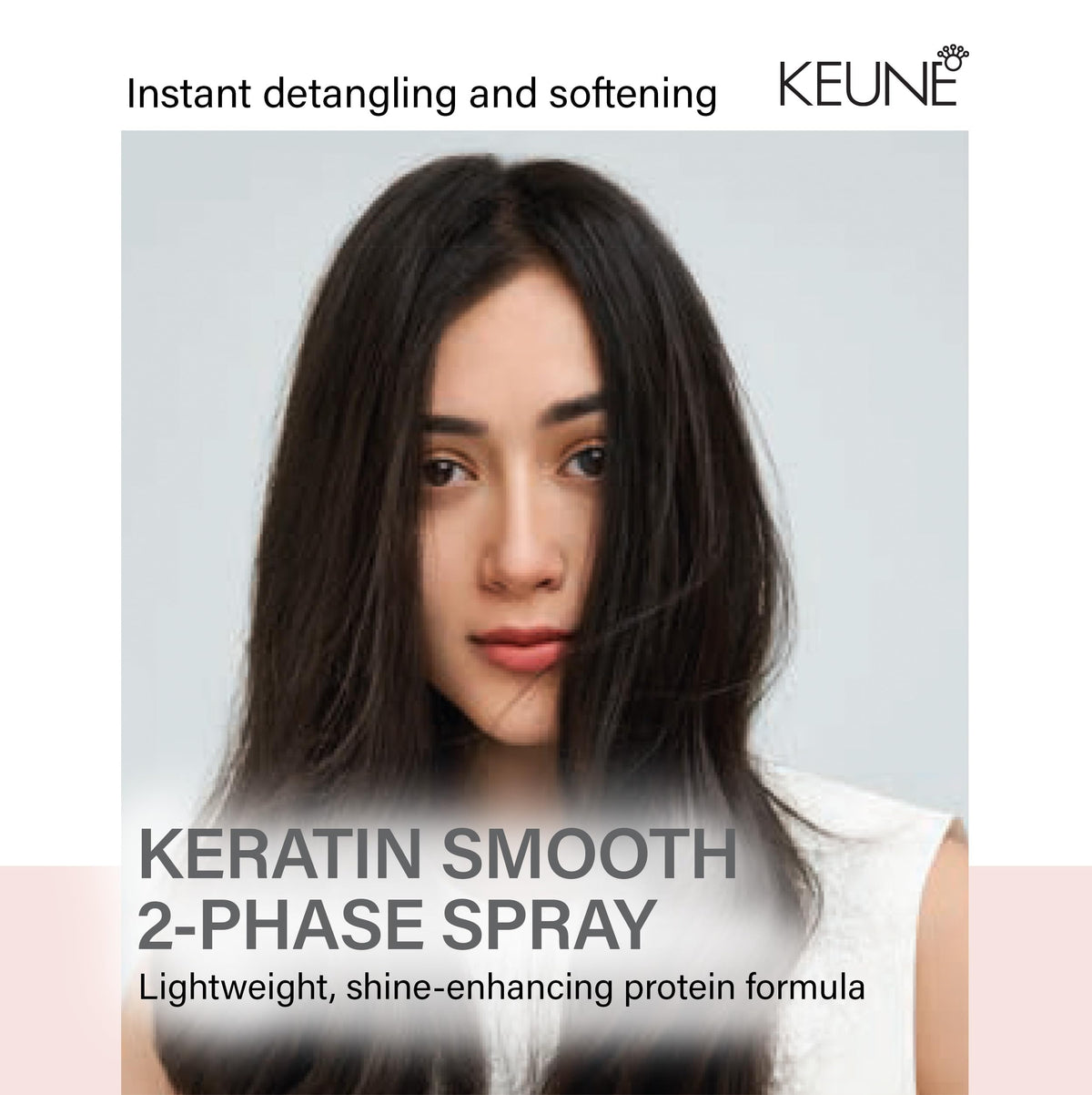 Keune spray mist in use on damp hair for quick detangling benefit