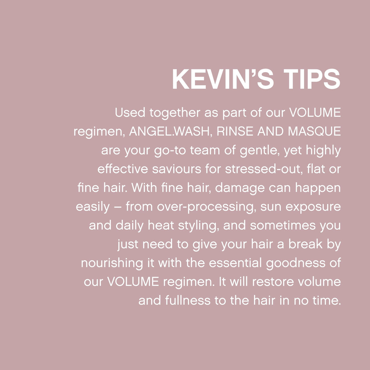 KEVIN.MURPHY natural mango and cocoa butter ingredients emphasizing nourishment