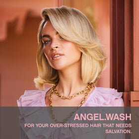 KEVIN.MURPHY ANGEL.WASH pump close-up highlighting easy dispensing and salon convenience