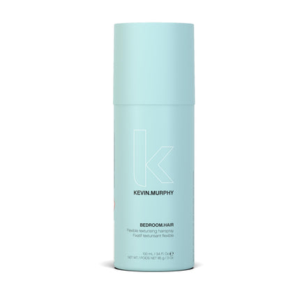 KEVIN.MURPHY BEDROOM.HAIR front bottle view showing sleek packaging and travel size benefit