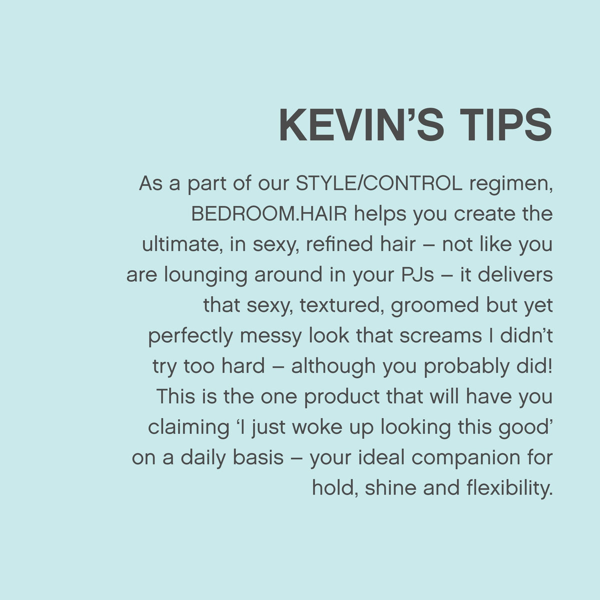 KEVIN.MURPHY Bedroom Hair label close-up highlighting key ingredients for protection and elasticity