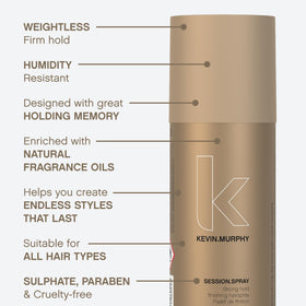 KEVIN.MURPHY fine mist in hand demonstrating weightless coverage and shine
