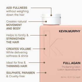 KEVIN.MURPHY FULL.AGAIN held in hand to show 150 ml size and travel-friendly benefit
