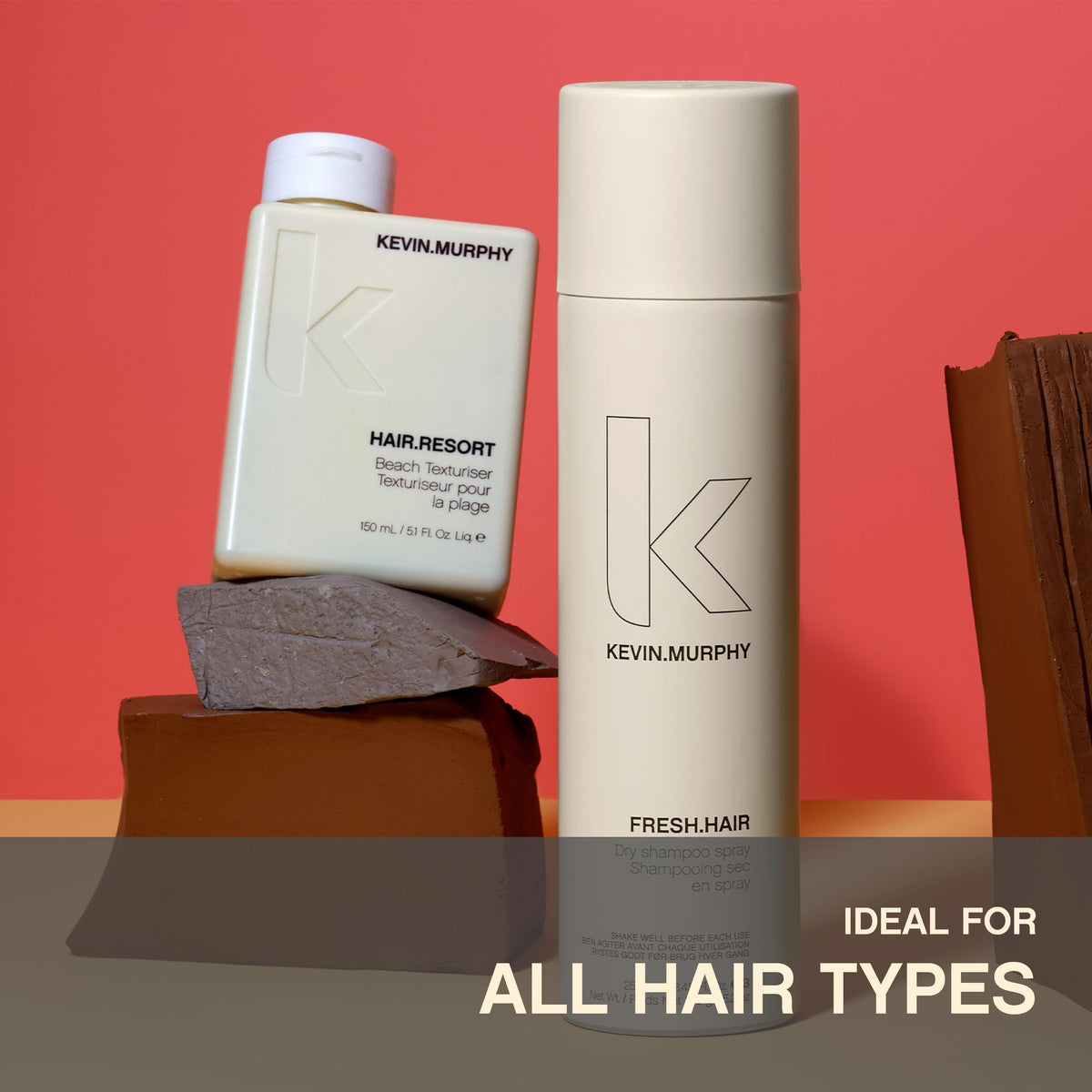 Model applying KEVIN.MURPHY HAIR.RESORT to curls to create defined, beachy texture and reduce frizz