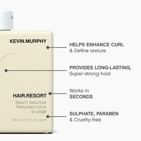 KEVIN.MURPHY HAIR.RESORT bottle held in hand to show compact travel-friendly size and ease of use