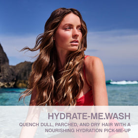 KEVIN.MURPHY label close-up highlighting ingredients and hydrate-me.wash benefits for shine