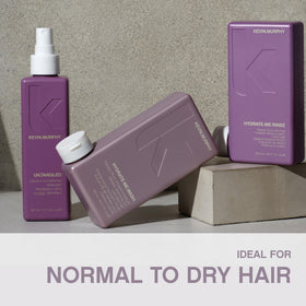 KEVIN.MURPHY bottle beside colour-treated hair showing colour-safe formula preserving vibrancy