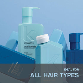 KEVIN.MURPHY bottle in hand for size comparison and travel-friendly benefit