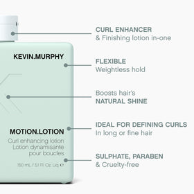 KEVIN.MURPHY 50ml bottle in hand to show MOTION.LOTION compact travel-friendly size
