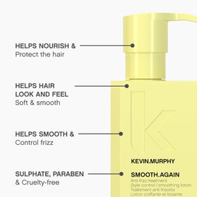 KEVIN.MURPHY applied to mid-lengths demonstrating smooth distribution for frizz control
