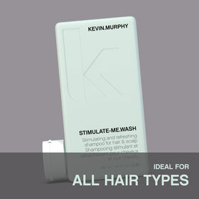 KEVIN.MURPHY shampoo being applied in shower, illustrating invigorating scalp cleanse