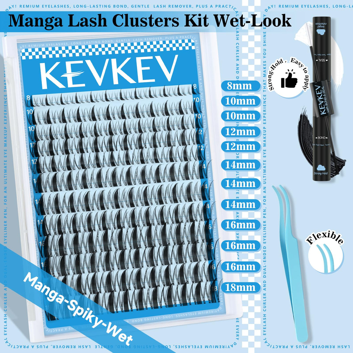 KevKev tweezers and lash bond displayed to highlight precise application