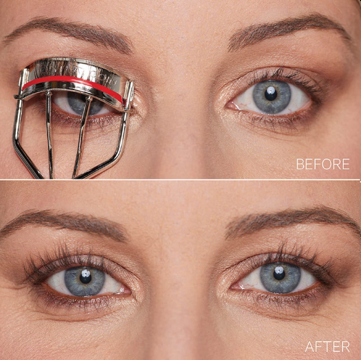 Kevyn Aucoin curler paired with mascara illustrating enhanced curl that complements mascara