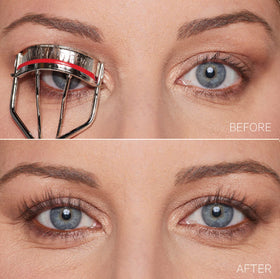 Kevyn Aucoin curler paired with mascara illustrating enhanced curl that complements mascara