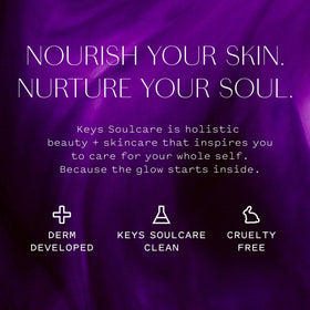 Keys Soulcare bottle on bathroom counter in skincare routine setting to convey calming ritual benefit