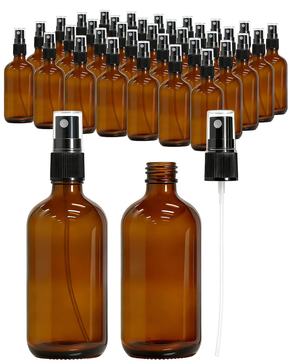 KEYWING front view of 35 amber glass bottles showing bulk value and portability
