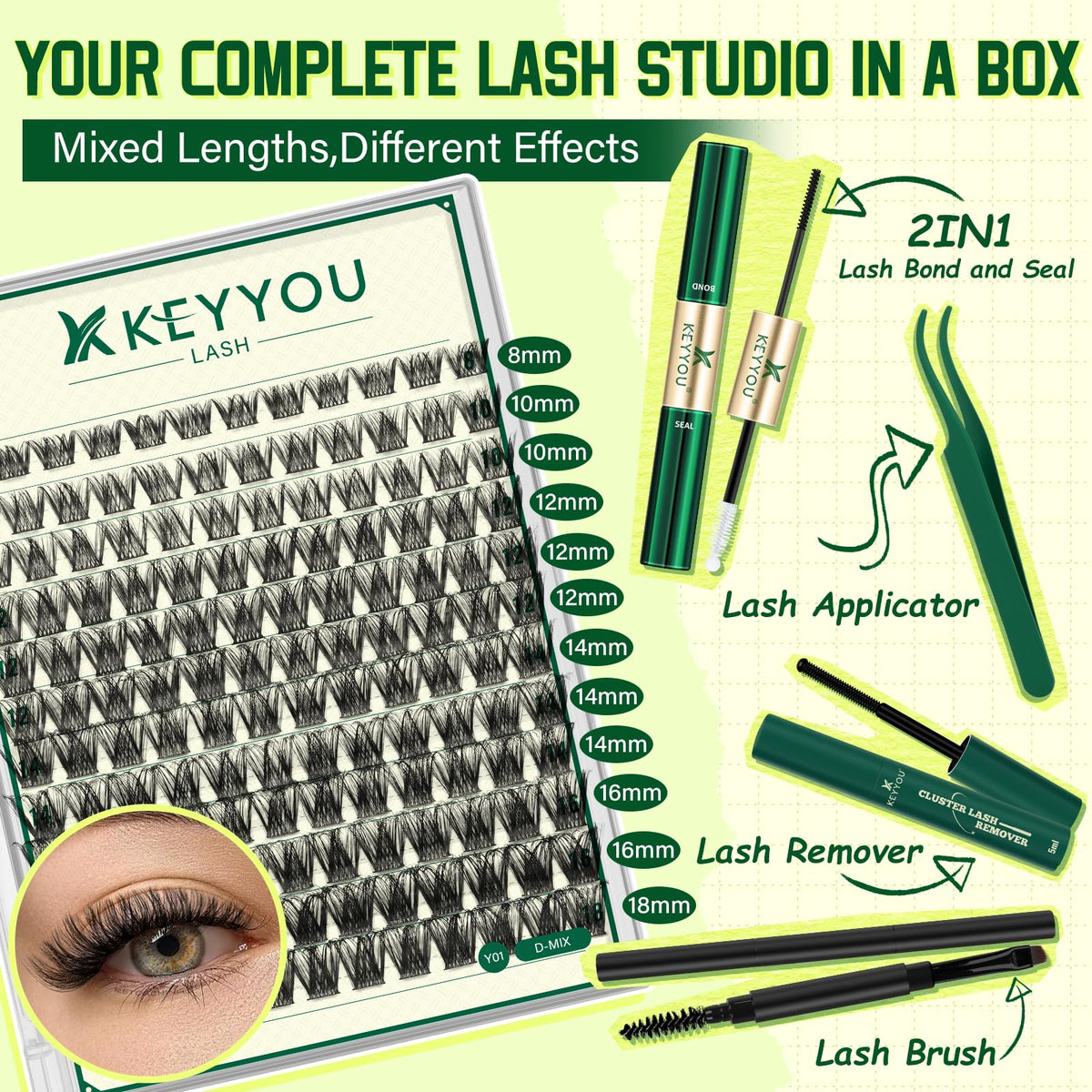 KEYYOU applicators and lash brush for precise placement and blending benefit
