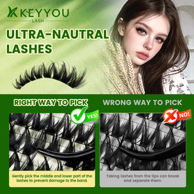 KEYYOU hand applying cluster lashes to show simple DIY step and quick result