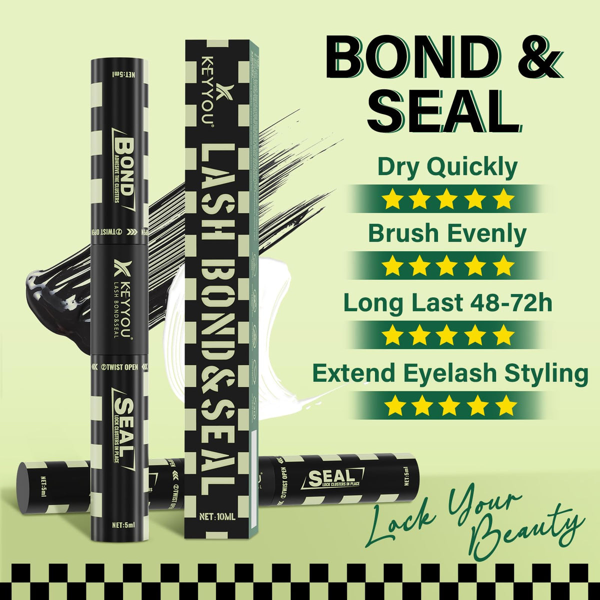 KEYYOU applying bond side to a strip lash demonstrating precise placement