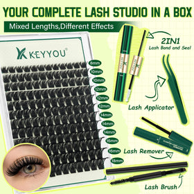 KEYYOU applicators and tweezers displayed for precise DIY lash placement