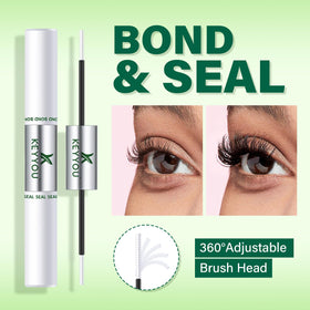 KEYYOU applied on cluster lashes demonstrating smooth bonded finish