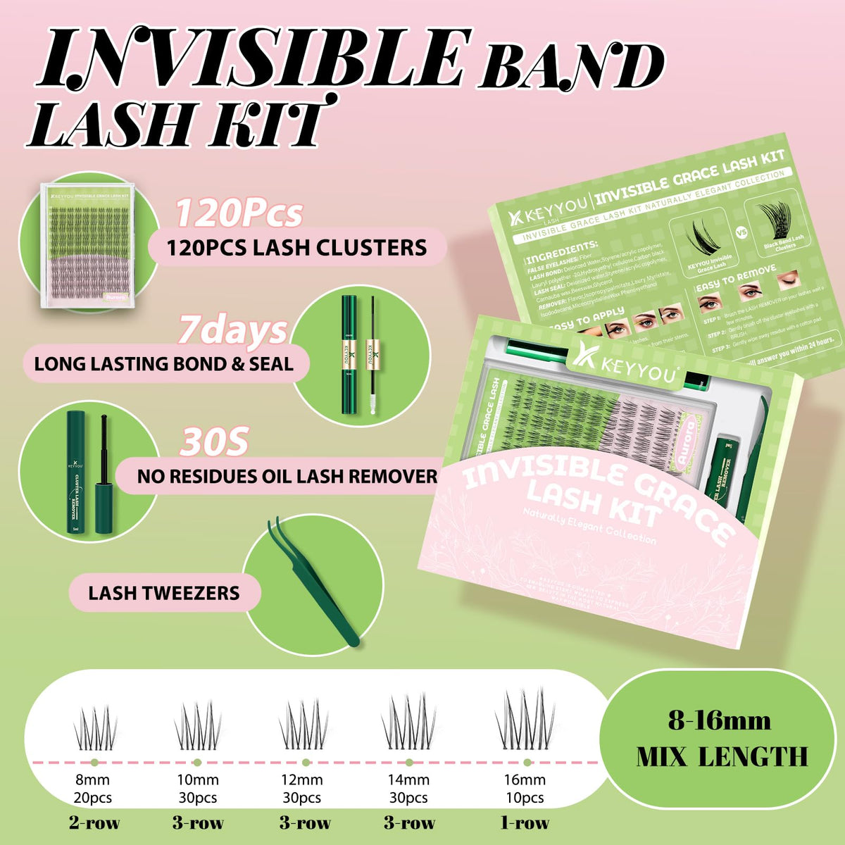 KEYYOU Aurora cluster close-up revealing ultra-thin invisible bands for natural blending