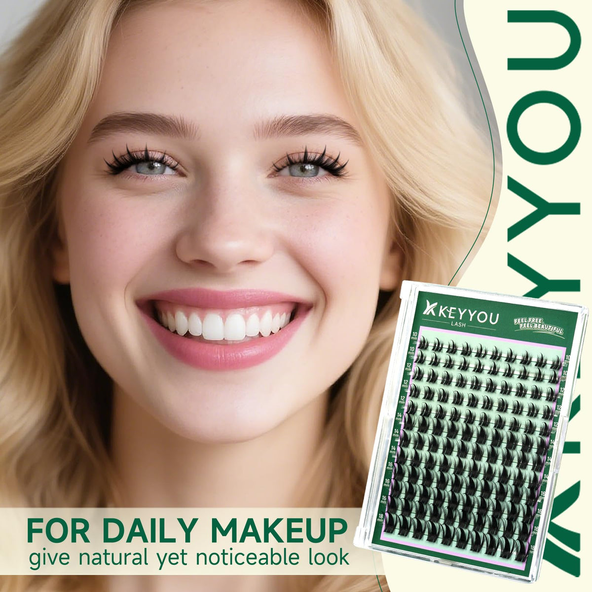 KEYYOU close-up of individual clusters highlighting spike tips for defined lash ends