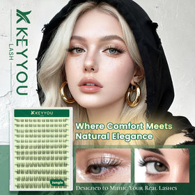 KEYYOU close-up of individual clusters highlighting thin band and natural wispy finish