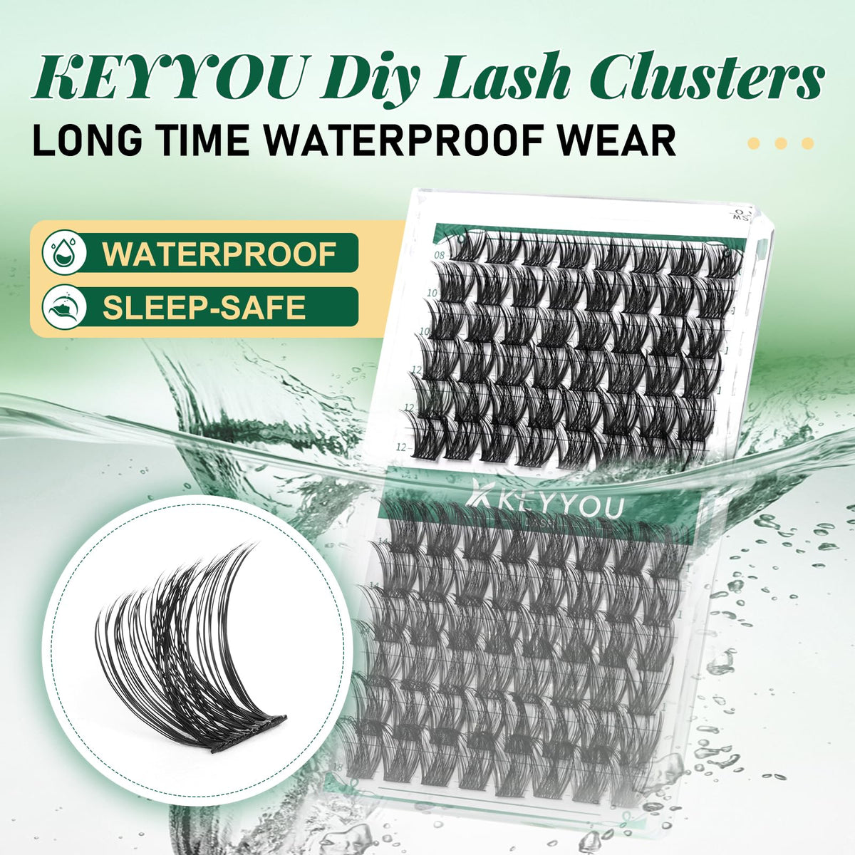 KEYYOU close-up of D curl 14mm cluster highlighting natural texture and blend
