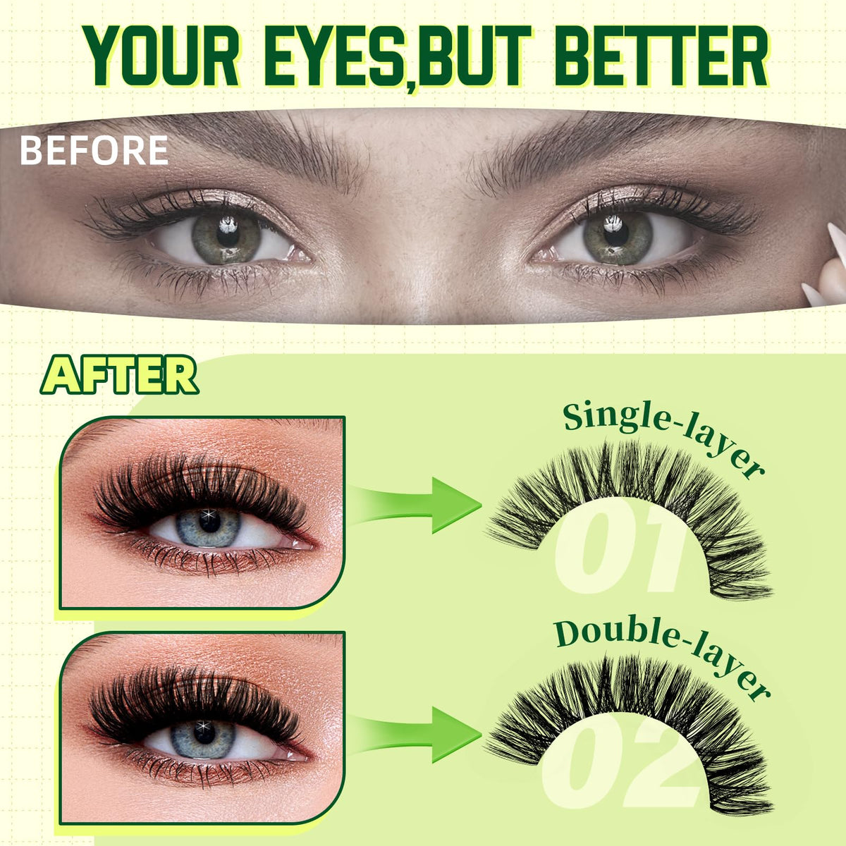 KEYYOU cluster lashes laid out by length showing selection for customized layering