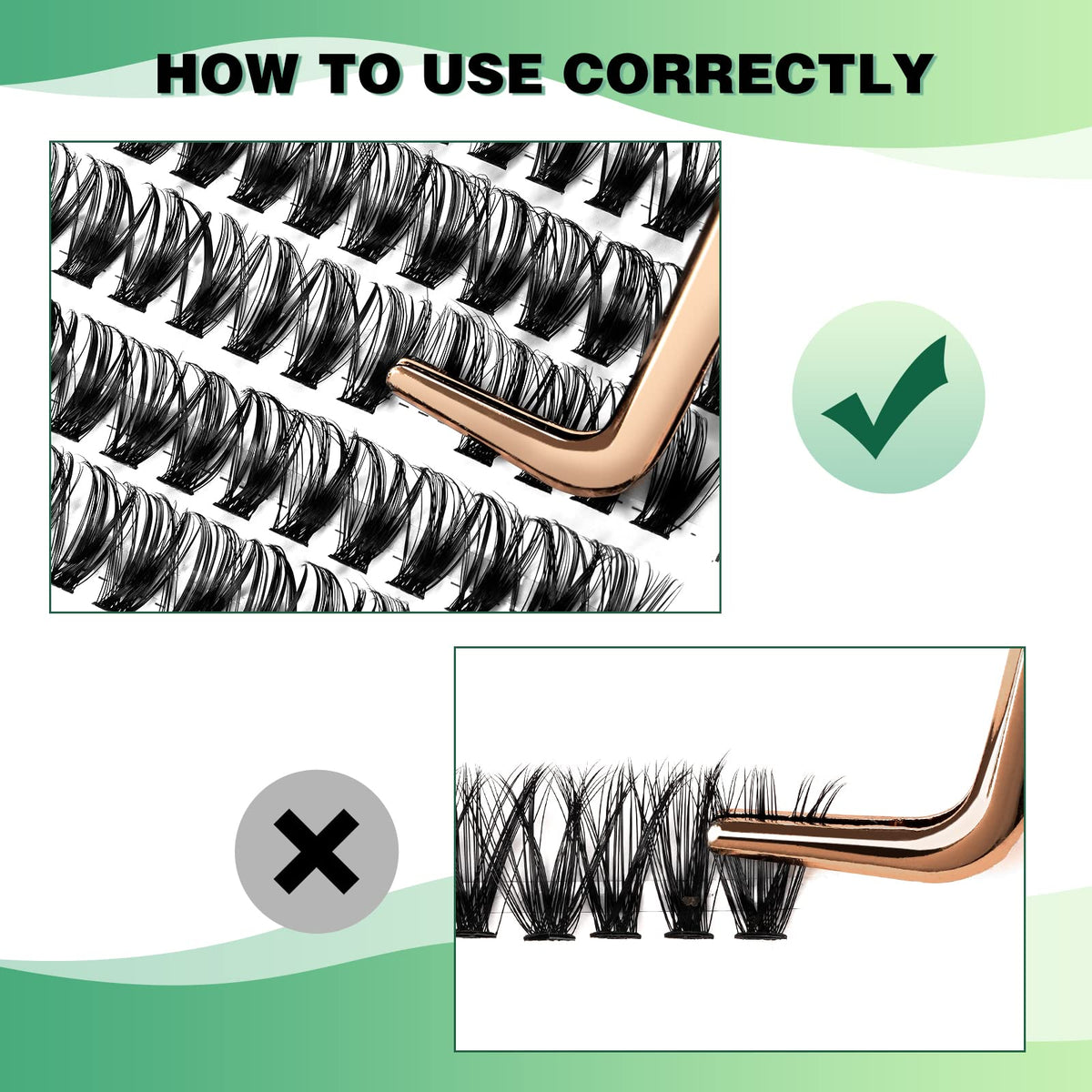 KEYYOU clusters held with tweezers demonstrating simple, accurate DIY application