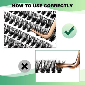 KEYYOU clusters held with tweezers demonstrating simple, accurate DIY application