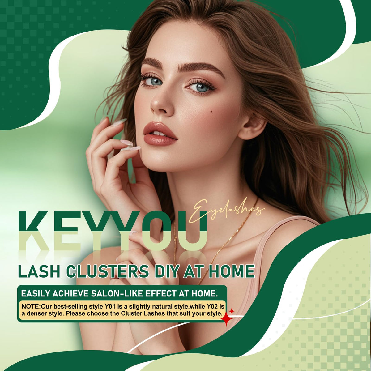 KEYYOU model wearing 12mm C-curl clusters showing blended lift
