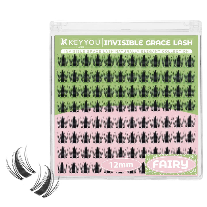 KEYYOU front packaging showing 96-piece Fairy cluster lash set and quick application benefit