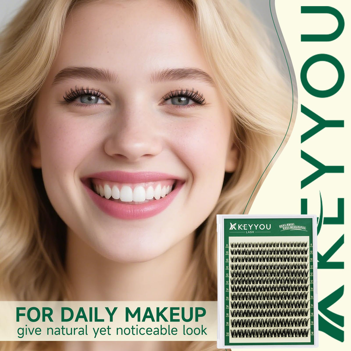 KEYYOU close-up of D-curl fiber texture showing natural-feel finish